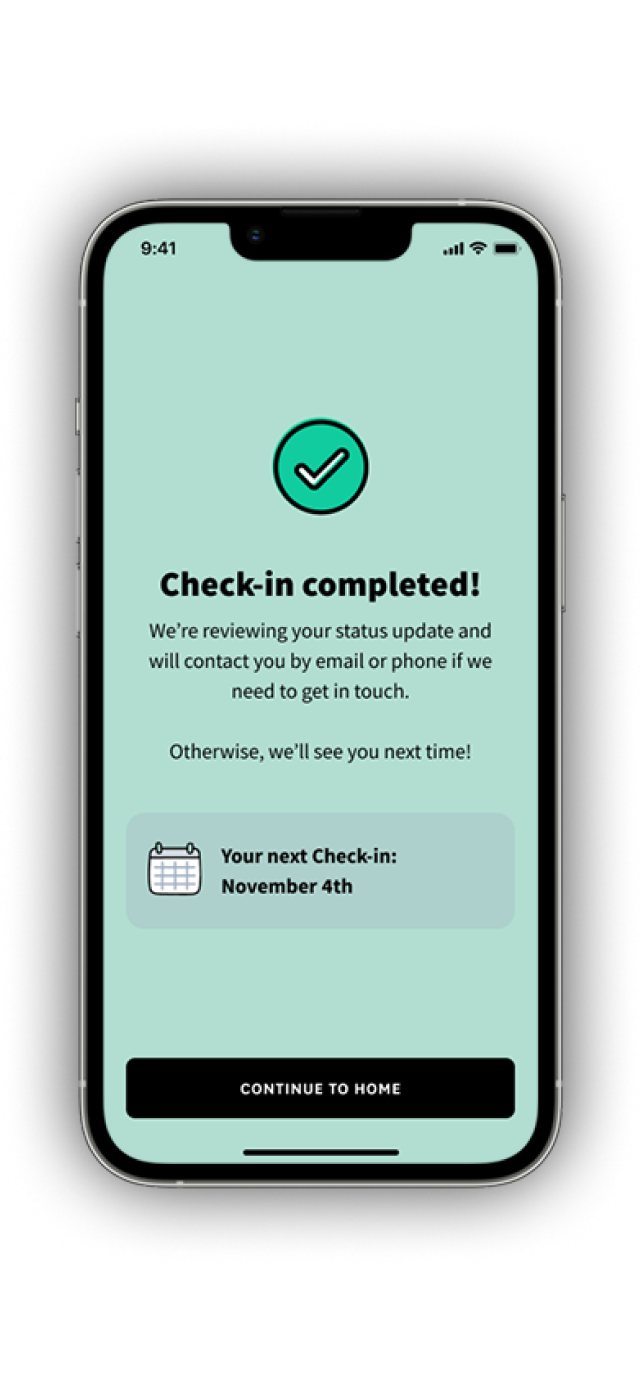 Check-in completed screen